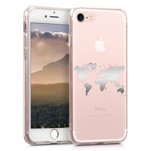 kwmobile Hülle kompatibel mit Apple iPhone 7 / 8 / SE (2020) - Handyhülle Silikon Case - Travel Umriss Silber Transparent