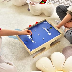 COSTWAY 45 x 33,5 cm Klask hra na drevo pre 2 hráčov, s 2 magnetickými rukoväťami, mini hrací stôl vrátane 2 loptičiek