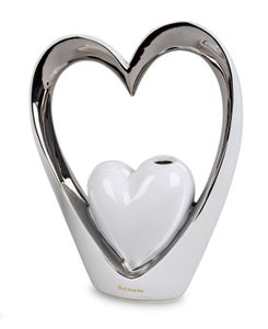 Deko Blumenvase Herz 31 cm weiß silber glasierte Keramik Vase
