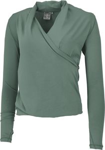Langarmshirt im Wickellook mit Daumenloch, Yogashirt aus Bio-Baumwolle - Grün, Damen, Baumwolle(Bio),Elastan, Größe: L