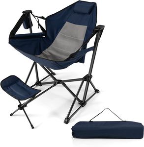 GOPLUS Campingstuhl mit Fußstütze, Klappstuhl Liegestuhl mit Schaukelfunktion verstellbarem Rückenwinkel, tragbarer Klappstuhl für Camping Angeln