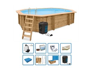 Interline Holzpool "Java" 6,40 x 4,00 m/ 1,38 m tief, Eco Set inkl. Wärmepumpe und weiterem Zubehör