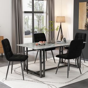 Merax Esszimmerstühle 4er Set mit Rücklehne, gepolsterter ergomischer Küchenstuhl, Schwarz