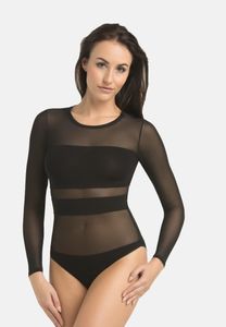 Teyli Langärmeliger Mesh-Bodysuit für Frauen Stripy Female 2405 schwarz M
