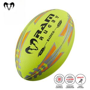 Raider Match 2.0 - Wettkampf Rugbyball - 3D Grip - Nr. 1 Rugby-Brand in Europe - Perfekte Form und Langlebigkeit Größe 5 -  Fluor Gelb