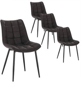 WOLTU Esszimmerstühle 4er-Set Küchenstuhl Polsterstuhl mit Rückenlehne, aus Kunstleder, Metallbeine, Anthrazit