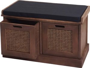 Sitzbank HWC-J49, Polsterbank Garderobenbank, Kissen Aufbewahrungsboxen Staufach 47x75x40cm  braun, Polster schwarz