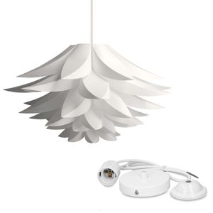 kwmobile DIY Puzzle Lampe Lampenschirm - Lotus Schirm Set mit Deckenbefestigung 90cm Kabel E27 Fassung - Puzzlelampe Deckenleuchte in Weiß