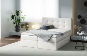 Boxspringbett MENZIE , Pocket Matraze Topper , 140 x 200 cm , ( Weiss , Kunstleder )