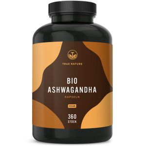 Ashwagandha Kapseln - 360 Stück (650mg) - 2.600mg Hochdosiert - Premium indische Schlafbeere  Vegan - TRUE NATURE®