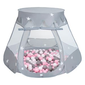 Selonis dětský stan na hraní 105X90cm/100 míčků Hradní domeček Pop Up Ballpit Plastové míčky pro děti, Grey:Bílá/Grey/Pudrově růžová