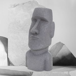 ECD Germany Moai Rapa Nui Kopf Figur, 53,5 cm, Grau, aus Steinguss Kunstharz, wetterfest, Osterinsel Statue für Haus & Garten, Gartenfigur Dekofigur Skulptur für Innen/Außen