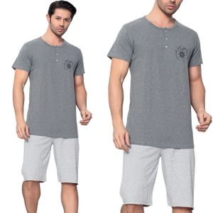 Duman Herren Schlafanzug 100% Baumwolle Kurzarm + Shorts Y8981, Farbe: Grau, Große: M