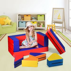 COSTWAY 6 TLG. Penové stavebné bloky, 4 v 1 Detská pohovka a sedačka a posteľ a puzzle Matrac na hranie pre deti a bábätká Farebné