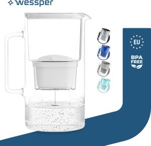 Wessper Wasserfilterkanne aus Glas 3 L Kompatibel mit Brita-Wasserfilterkartuschen, Inklusive 1 Wasserfilter-Kartusche, Weiß Wessper Wasserfilterkanne aus Glas 3 L Kompatibel mit Brita-Wasserfilterkartuschen, Inklusive 1 Wasserfilter-Kartusche, Weiß