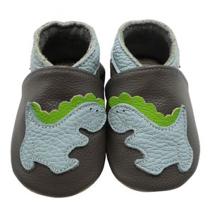 Weiche Yalion Baby Krabbelschuhe Lauflernschuhe Lederpuschen aus echtem Leder Dinosaurier Grau( 18-21 M，EU 23-24）