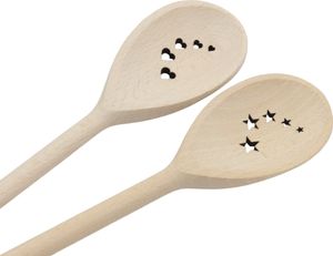 Set aus schwedischen Holzkochlöffeln mit Sternen- und Herzmotiven aus Buchenholz, 30 cm, 2 Stück