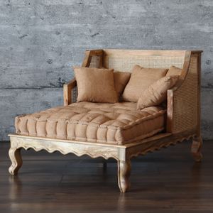 Chaiselongue LOPAR massiv französischer antik Design XXL Sessel Leinen