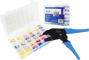 Crimpzange Presszange Kabelschuhe Sortiment Ringkabelschuhe Steckverbinder Flachstecker Aderendhülsen Box isoliert Set 600 Stück