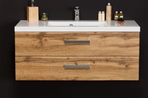 Quentis Badmöbel Genua, Breite 80 cm, Holzdekor Eiche Natur, Waschtischunterschrank montiert