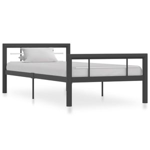 Bett Jugendbett Zeitgenössische & Lattenrost Bettgestell Grau und Weiß Metall 100 × 200 cm HOMMIE,einfache Montage