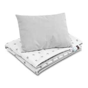 Multifunkčná detská prikrývka Bellochi - dvojitá posteľná bielizeň 75x100 cm a vankúš 30x40cm - vyrobené z bavlny a polyesteru -   - Grey Stars - Nunki Star