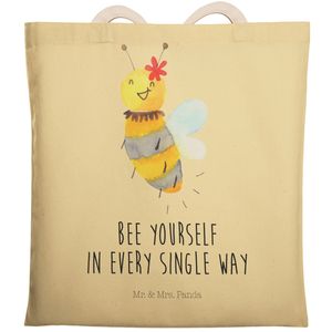 Mr. & Mrs. Panda Einkaufstasche Biene Blume - Gelb Pastell - Geschenk, Umhängetasche, Wespe, Shopper, Beuteltasche, Hummel, Stofftasche, Beutel