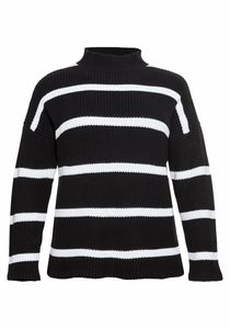 sheego Damen Große Größen Pullover in Boxy-Form, mit Streifenmuster Stehkragenpullover Freizeitmode sportlich Rundhals-Ausschnitt - gestreift