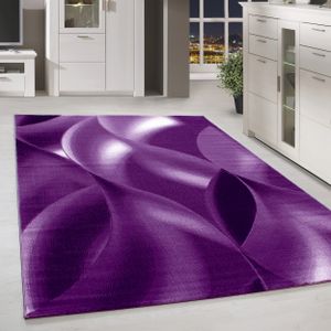 Kurzflor Designer Design Teppich Abstrakt Wellen Teppich Wohnzimmer Pflegeleicht, Farbe:Lila , Größe:160 x 230 cm