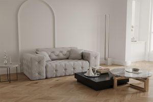 Klassische Sofa Chesterfield mit hochwertiger Knopfheftung MORENO - 2-Sitzer Sofa Polstersofa Wellenfedern Steppung (Farbe: grau)