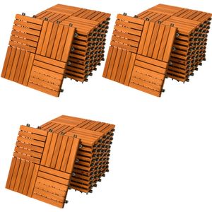 Casaria Holzfliesen FSC®-zertifiziertes Akazien- oder Eukalyptusholz Terrassenfliesen Klickfliesen 30x30cm Garten Balkon, Model:33x Akazie quattro Mosaik