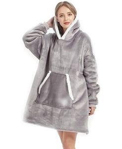 Sweatshirt-Decke, übergroßer Sherpa-Kapuzenpullover, Fleece-Decke, Sherpa-Pullover für Damen, Herren, Kinder, tragbare Decke (grau)