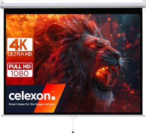 celexon basic Rollo-Leinwand 100" | 200x150 cm 4:3 | ausziehbare Full-HD 4K Beamer-Leinwand für Heimkino oder Büro-Präsentationen | Projektionsleinwand geeignet zur Deckenmontage oder Wandmontage
