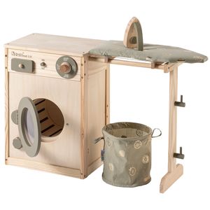 howa Kinderwaschmaschine aus Holz mit Wäscheleine, Bügelbrett, Wäschekorb und Bügeleisen 48142