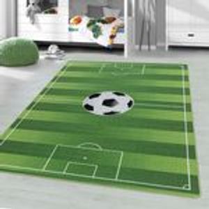 Kinderteppich Fußball, Fußballfeld mit Flaggen Motiv, Höhe 9 mm Ökotex Standard