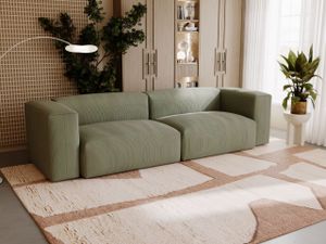 GrainGold 3-Sitzer Sofa Landi - Gepolstertes Sofa -Moderne Cord Sofa - Wohnzimmer Sofa - Grün (Lincoln 37)