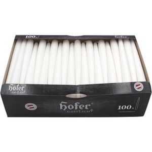 Hofer Spitzkerzen - Weiß - 2,3 x 25 cm - Set 100 Stabkerzen - Lange Brenndauer 7 Stunden - Ohne Duft Tafelkerzen - Tropfenfrei Leuchterkerzen