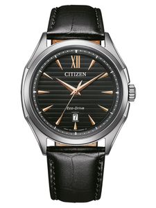 Citizen Herren Eco-Drive Solar Armbanduhr aus Edelstahl mit Leder Band - AW1750-18E