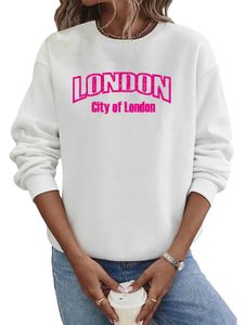 Damen Sweatshirts City of London Brief Gedruckt Tops Casual Warm Crew Neck Pullover Sport Oberteile Weiß,Größe M