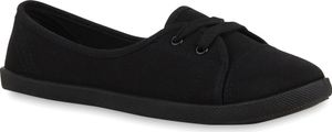 Mytrendshoe Sportowe damskie baleriny materiałowe pantofle płaskie sznurowane 75305, Kolor: Czarny, Rozmiar: 36