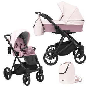 Kinderwagen LAZZIO Sportwagen Babywagen Babyschale Komplettset Kinder Wagen Set 2 in 1 ( rosa eco, Rahmenfarbe: Schwarz)