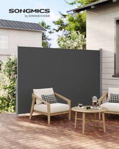 SONGMICS Boční markýza, zástěna, 180 x 350 cm, markýza, roztažitelná, z polyesteru 220 g/m², ochrana proti slunci, neprůhledná, boční roleta, na balkon, terasu, zahradu, antracitová GSA185G02 SONGMICS Boční markýza, zástěna, 180 x 350 cm, markýza, roztažitelná, z polyesteru 220 g/m², ochrana proti slunci, neprůhledná, boční roleta, na balkon, terasu, zahradu, antracitová GSA185G02