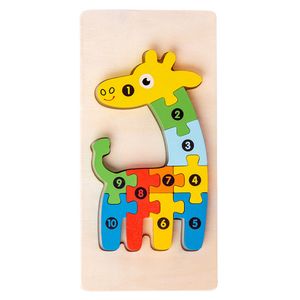 3D Verkehr Tier Dinosaurier Puzzle Blöcke mit numerischen Eingabeaufforderungen, geeignet für Kinder im Alter von 18 Monate und höher,Giraffe