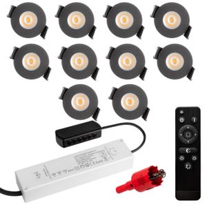 10er Set, S-Polylight® Mini LED Einbauspot Set in Anthrazit | Warmweiss 3.000K DIMMBAR IP65 FUNK 3W Einbaustrahler Terrassenbeleuchtung Bad Sauna