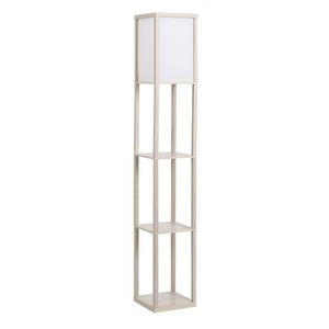 HOMCOM Stehleuchte Stehlampe mit 3 Regalen Innenbeleuchtung E27 bis 40W für Wohn-/Schlafzimmer E1-MDF, Acryl Eiche+Weiß 26 x 26 x 160 cm