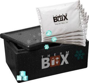 THERM BOX Profi Styroporbox Gastro GN mit 5x Kühlakku für Kühlbox 40L Innen: 54x34x21,5cm Transportbox Wiederverwendbar