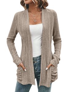 Damen Strickjacken Herbst Winter Jacke Übergangsmantel Pullover Herbst Sweater Cardigan Beige,Größe M