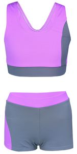 Aquarti Mädchen Sport Bikini - Racerback Bustier & Badehose, Farbe: Grau / Lila, Größe: 152