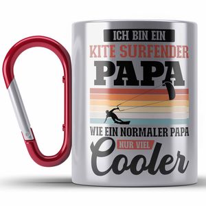 Trendation - Kitesurf Papa Kitesurfen Geschenk Edelstahl Tasse Karabiner Vater Kite Surfender Papa Kitesurfing (Rot)