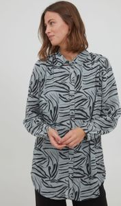 fransa FRDALILY Damen Langarmshirt Langarmbluse Bluse Hemdbluse mit Stehkragen langer Schnitt mit Knopfleiste